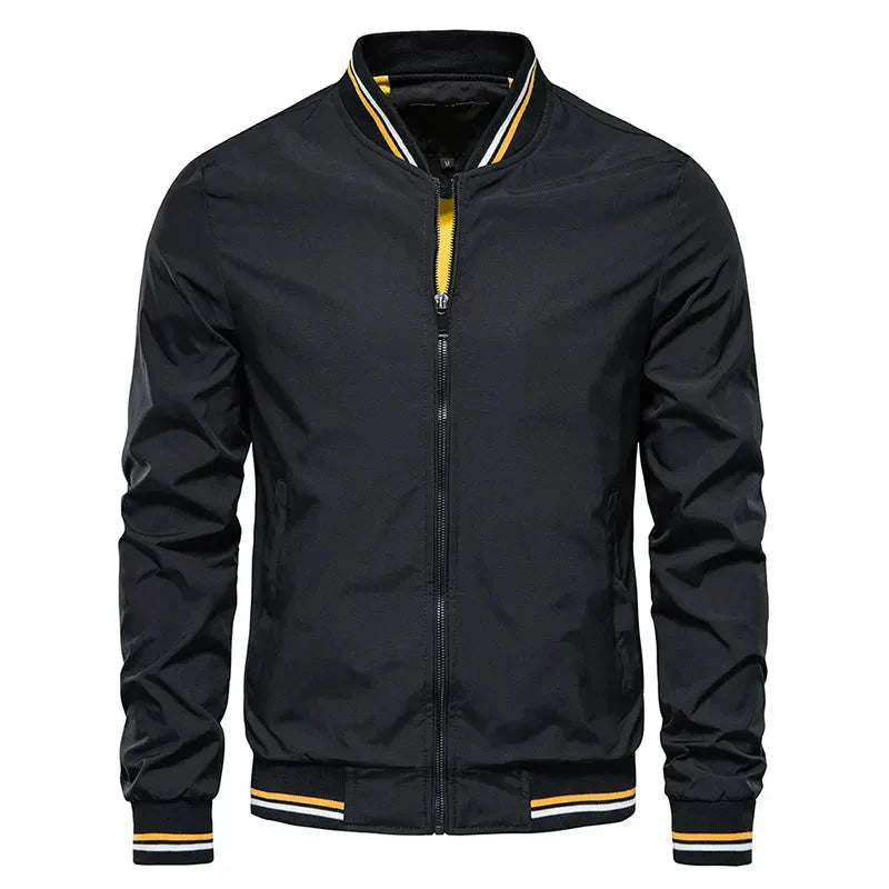 Freddie Regular Fit Bomber Jacket For Men With Ribbed Trim And Striped Accents Olive Green
