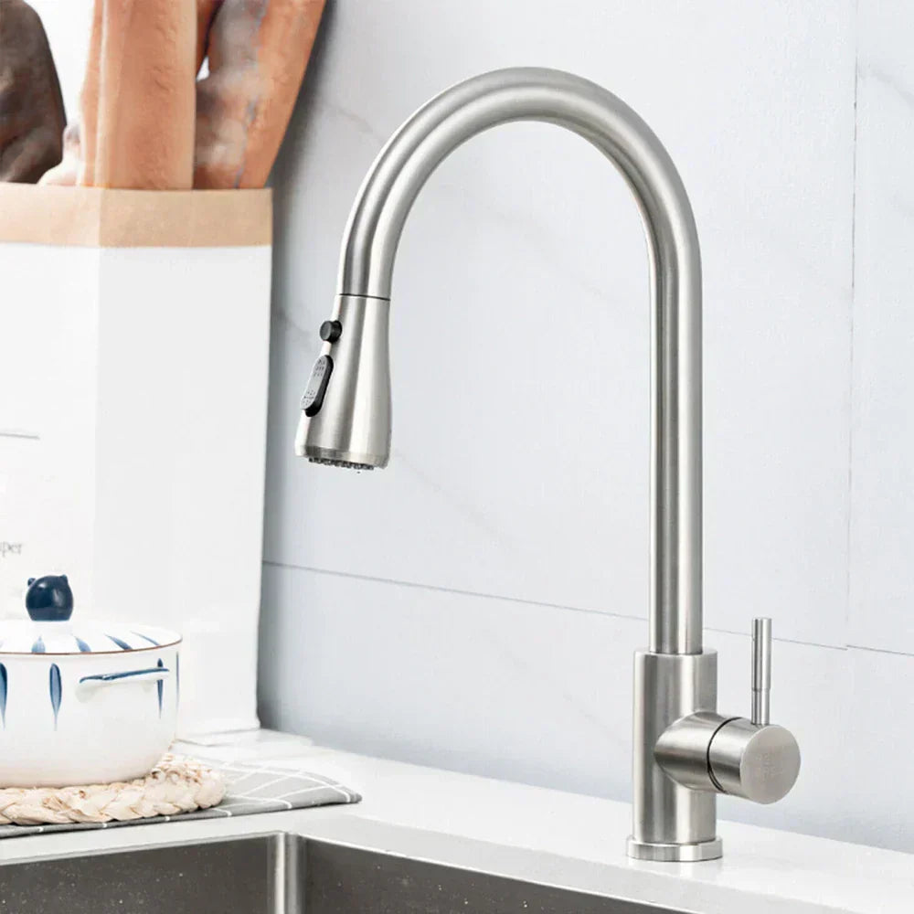 Minimalist Pull-Out Kitchen Faucet with Stainless Steel