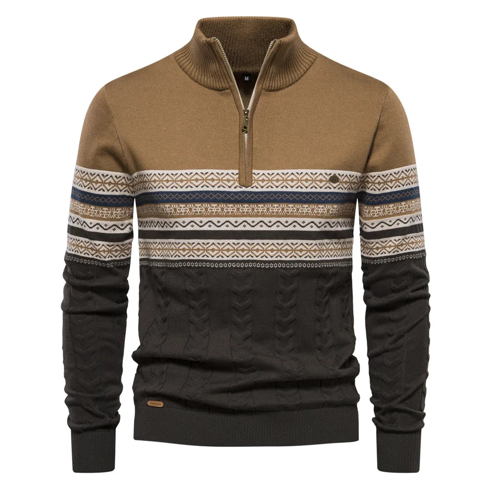 Street Wave Crewneck Knit Sweater For Men Warm Cozy Winter Essential With Nordic Pattern