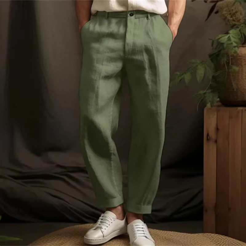 Street-Wave Men's Breathable Linen Blend Casual Trousers For Warm Weather Lightweight Relaxed Fit Linen Pants
