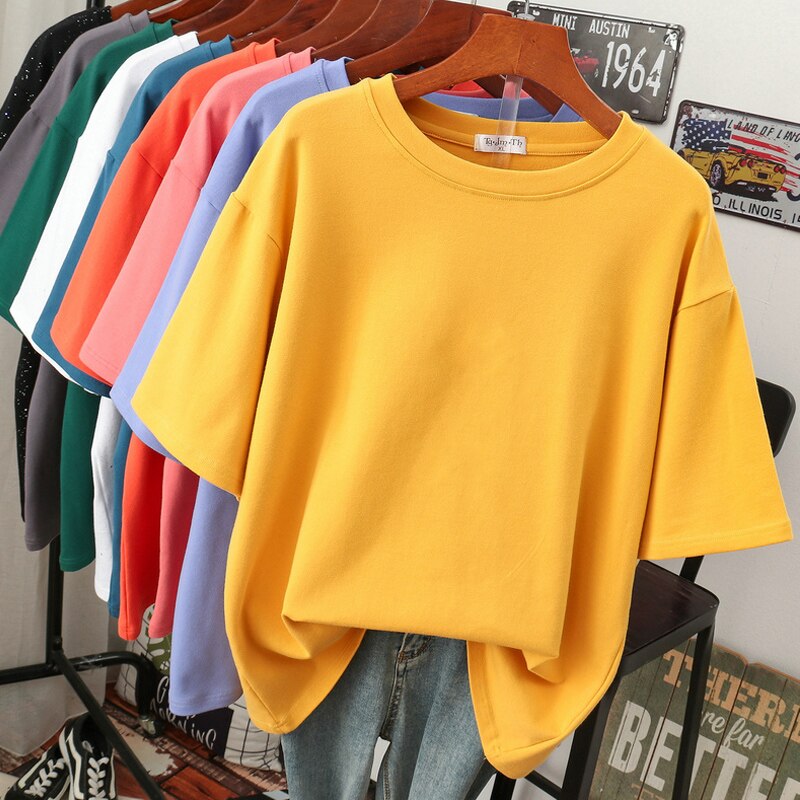 Street Wave Oversized Cotton Basic T Shirt For Women Breathable Loose Fit Casual Style