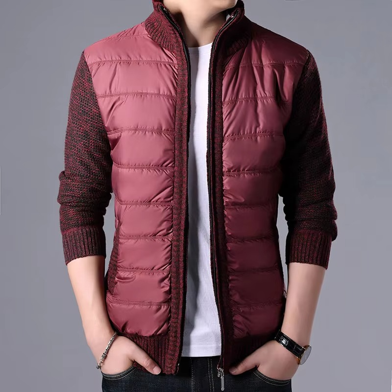 Street-Wave Men's Thick Knit Cardigan Winter Jacket Patchwork Warm Slim Fit Outerwear