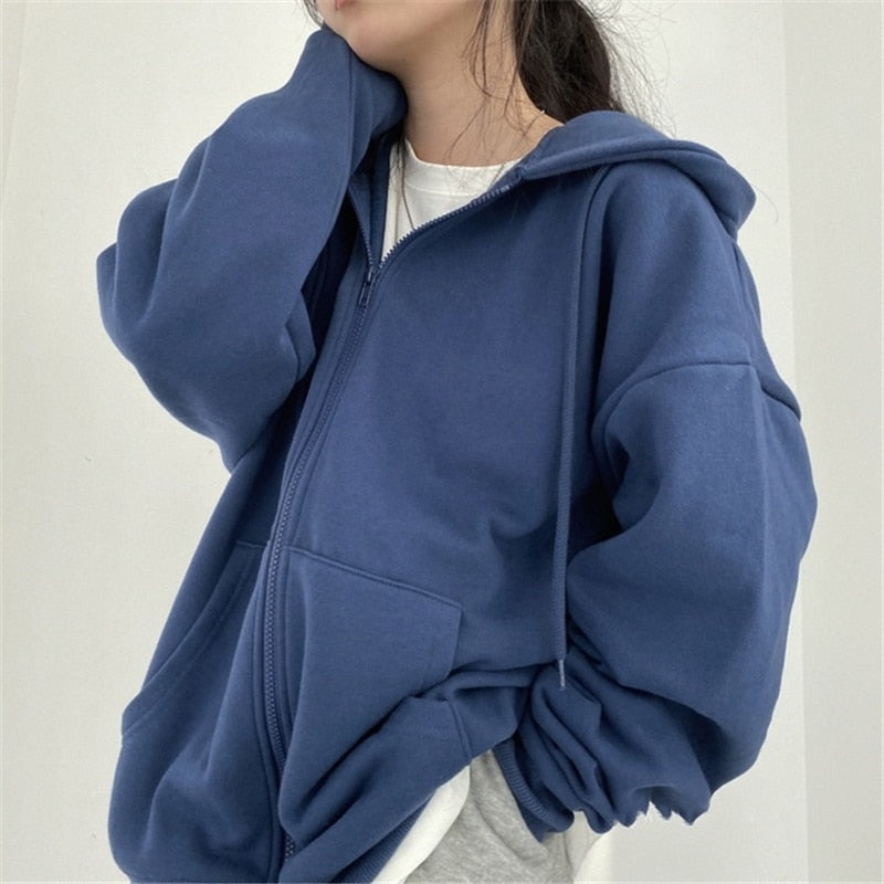 Street-wave Zip Hoodie For Women Oversized Comfort And Elegant Style Versatile Wardrobe Essential