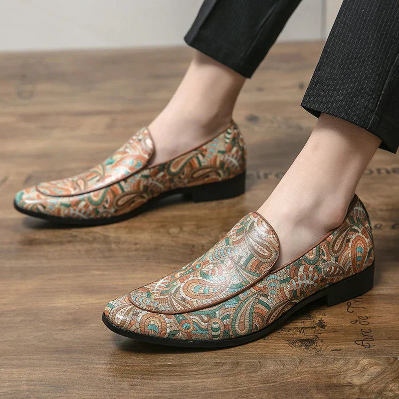 Street Wave UrbanFlex Leather Loafers For Men Breathable Comfort With British Style In Paisley Pattern