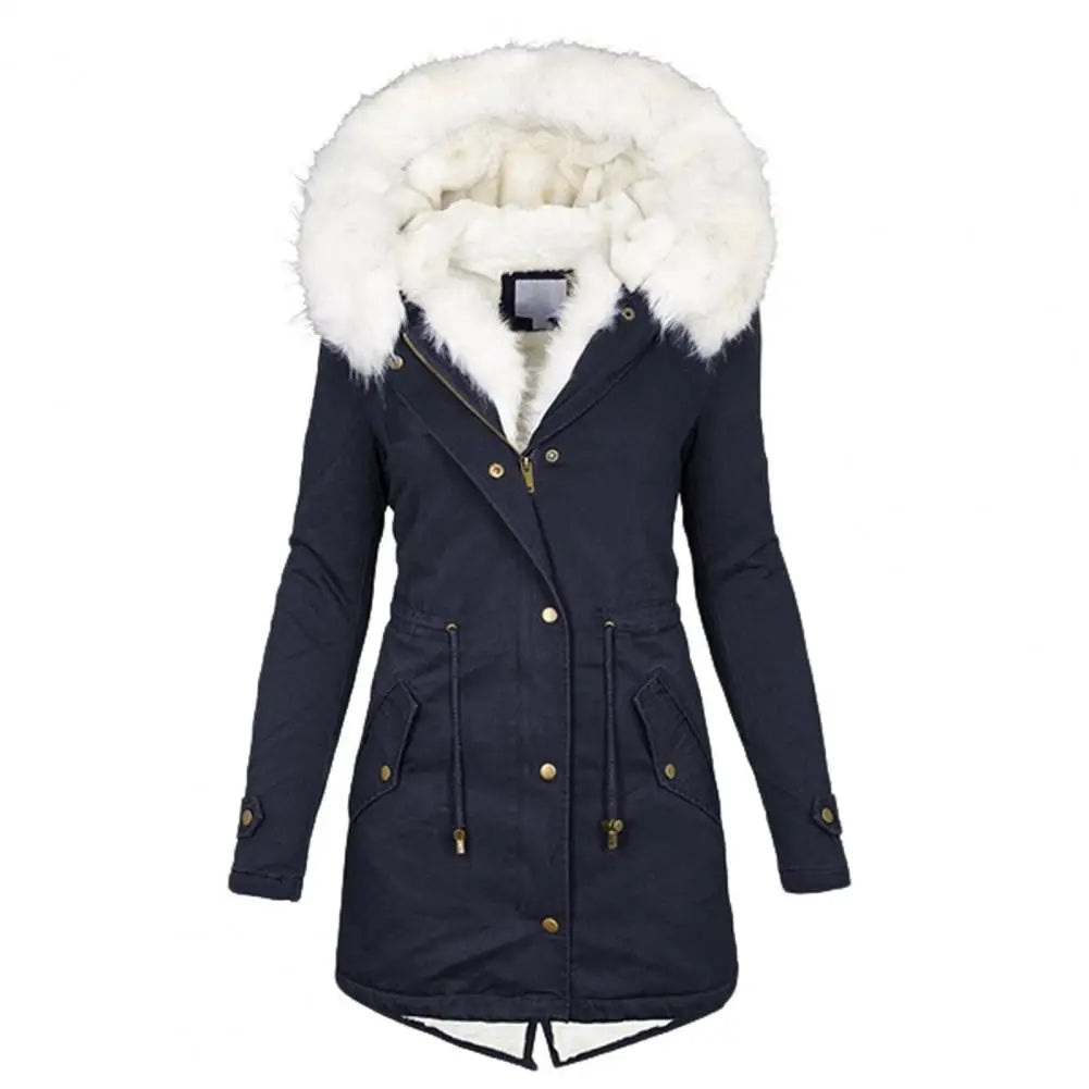 Street-Wave Long Parka Coat With Faux Fur Hood Warm Padded Winter Coat For Women