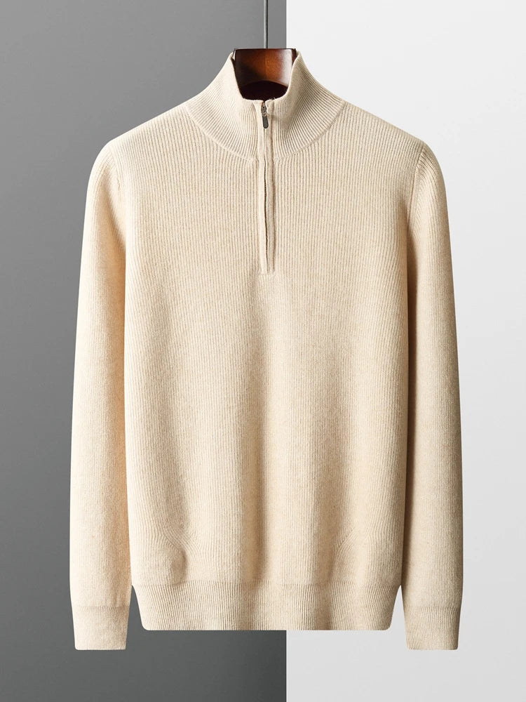 Merino Master Quarter Zip Mock Neck Pullover For Men In Rust Orange Wool With Superior Insulation