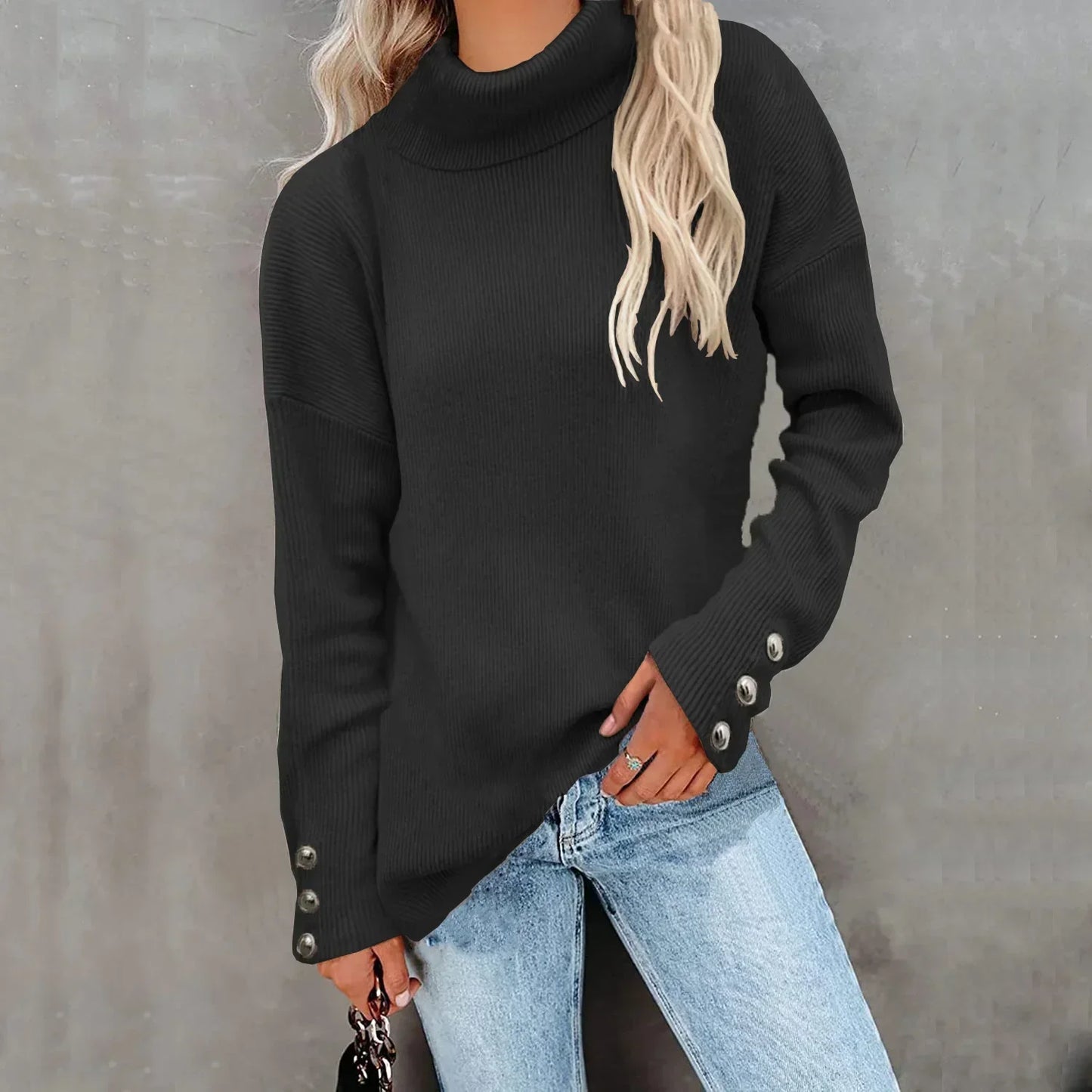 Street-wave High Neck Knit Sweater For Women Cozy Relaxed Fit Warm Everyday Chic Essential