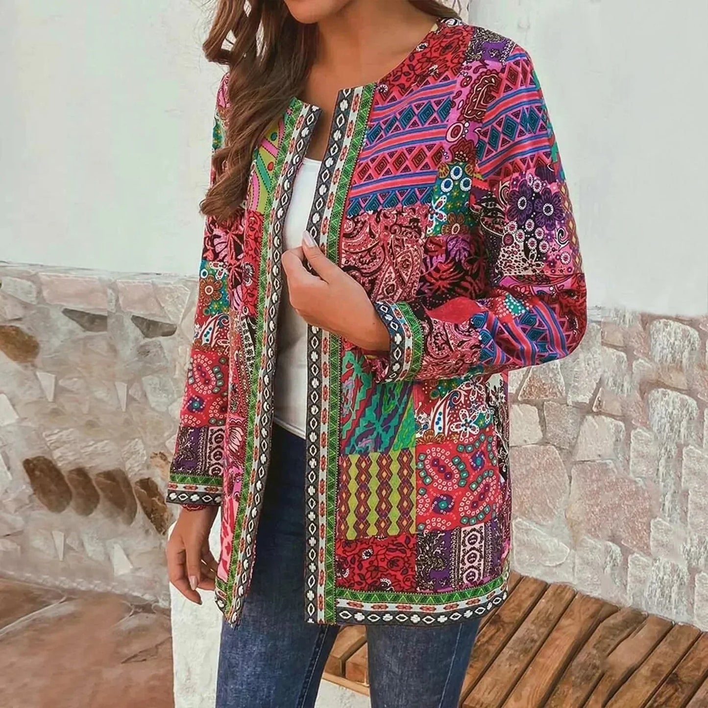 Boho Patchwork Jacket Street Wave For Women Vibrant Colorful Bohemian Outerwear For Festival Lovers