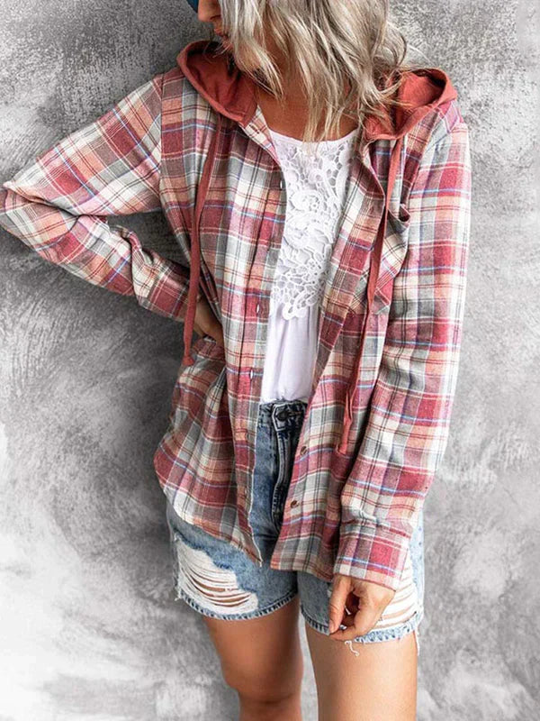 Street-Wave Plaid Hoodie Pullover For Women Casual Cozy Streetwear With Hooded Comfort And Relaxed Fit