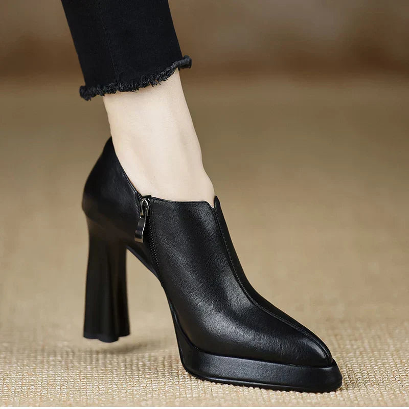 Women's High Heel Pumps with Platform Block Heel and Side Zip