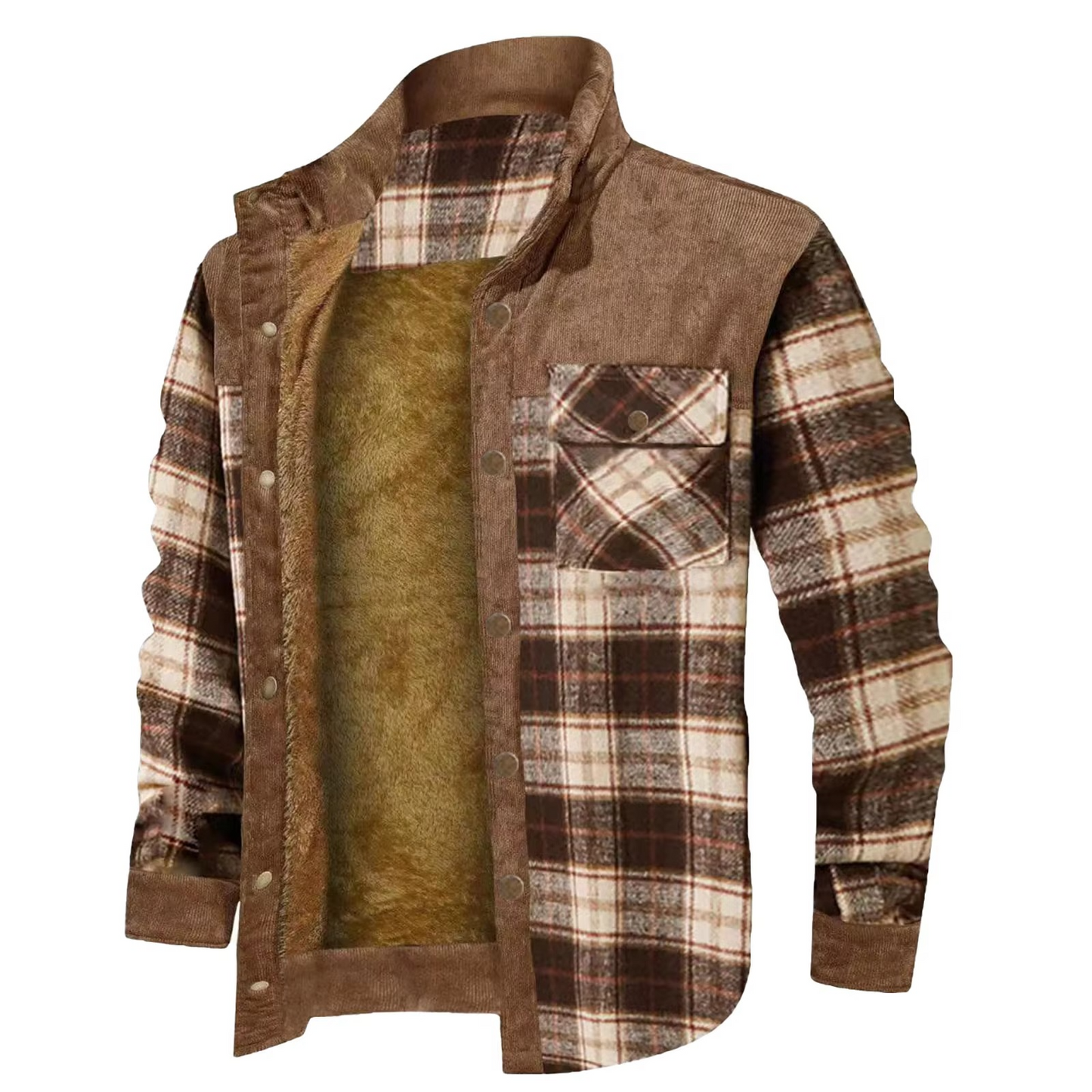 Mens Wool Lined Flannel Plaid Hooded Shirt Jacket Warm Thick Outerwear Street-Wave