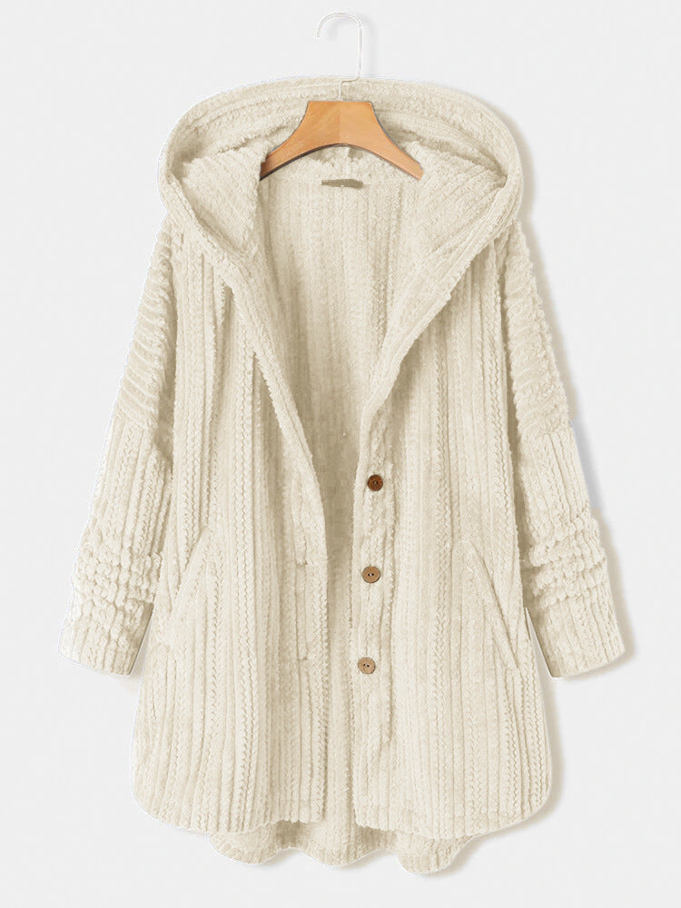 Street Wave Hooded Warm Winter Coat For Women With Cozy Knit Texture And Plush Comfort