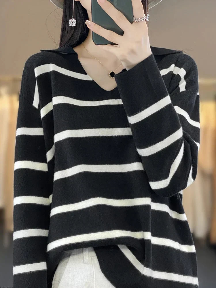 Street-Wave Striped Knit Sweater For Women Elegant Cozy Winter Pullover With Premium Comfort