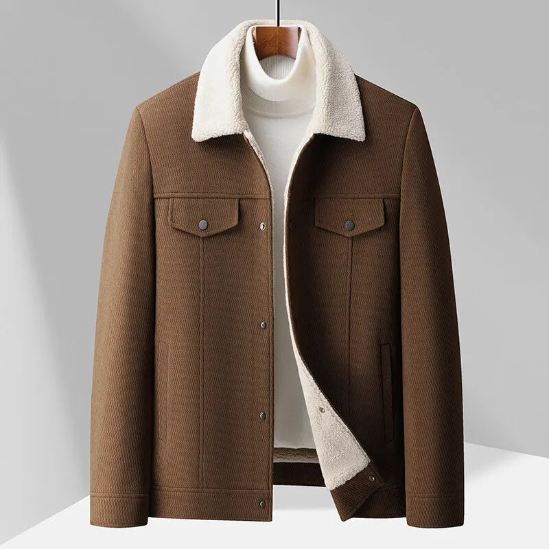 Streetwave Fleece Collar Jacket For Men Warm Modern Urban Style With Structured Texture