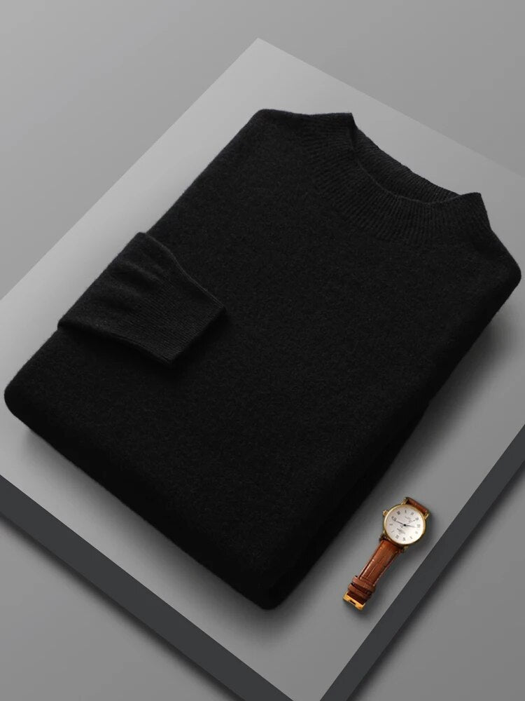 Street-Wave Joshua Ribbed Crewneck Sweater For Men Solid Long Sleeve Smart Casual Knitwear