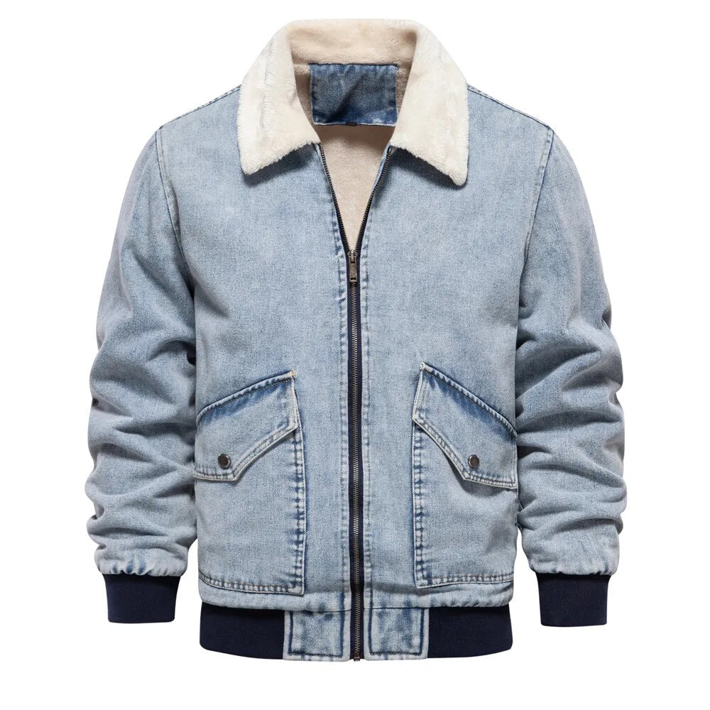 Street Wave Denim Jacket for Men Warm Lined Comfort Fit Casual Outerwear Perfect For Street Style Enthusiasts