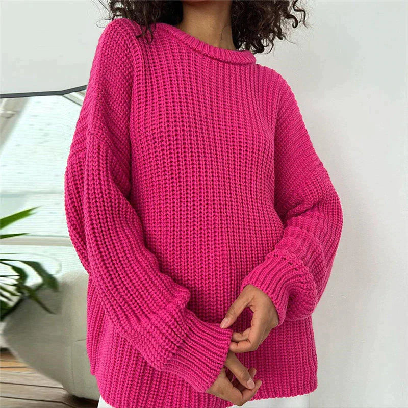 Street-wave Women Oversized Knit Sweater, Cozy Soft Pink Pullover, Premium Materials, Timeless Design