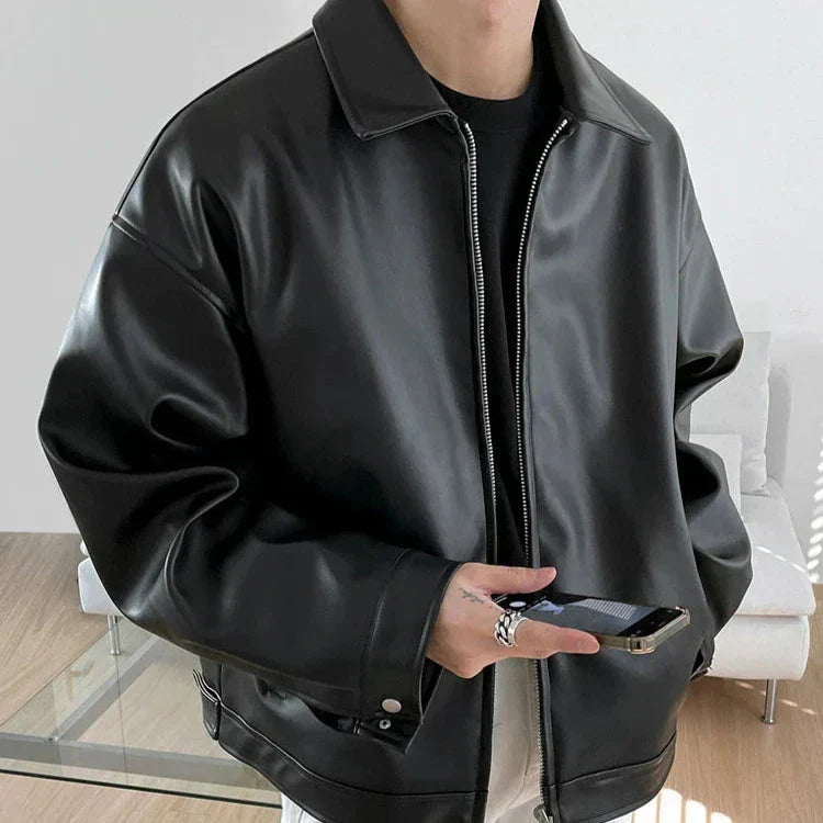 Street-Wave Colton Oversized Leather Bomber Jacket For Men