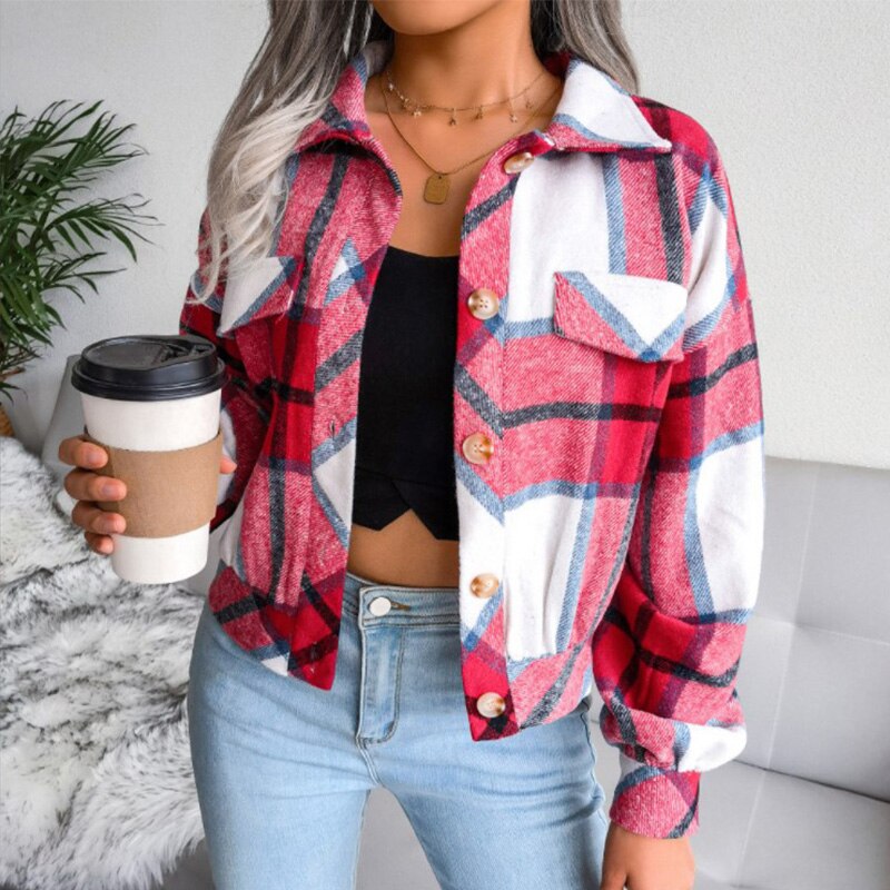 Streetwave Plaid Shacket For Women Cozy Warmth Soft Flannel Feel Trendy Button Up Patterned Jacket