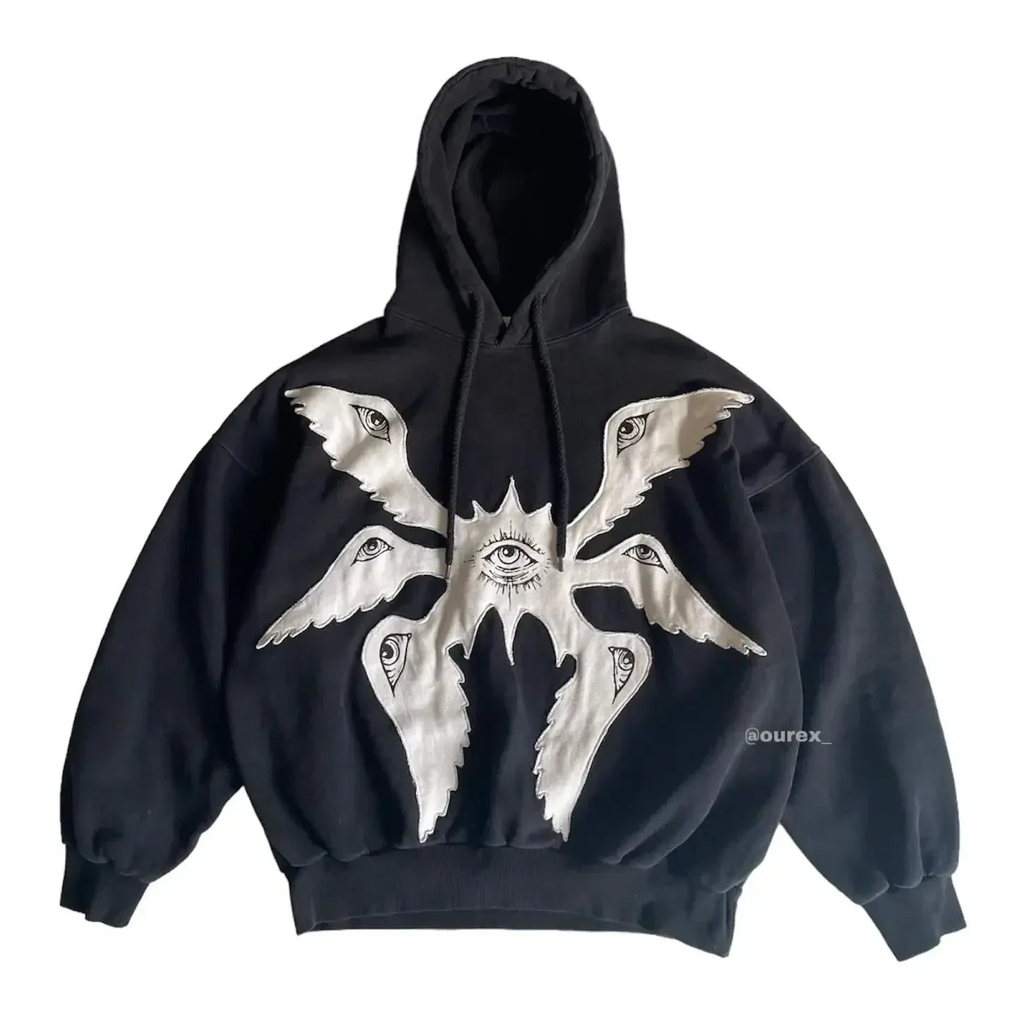 Street-Wave Seraphim Eye Embroidered Hoodie For Men Premium Cotton Blend Oversized Fit With Soft Fleece Interior
