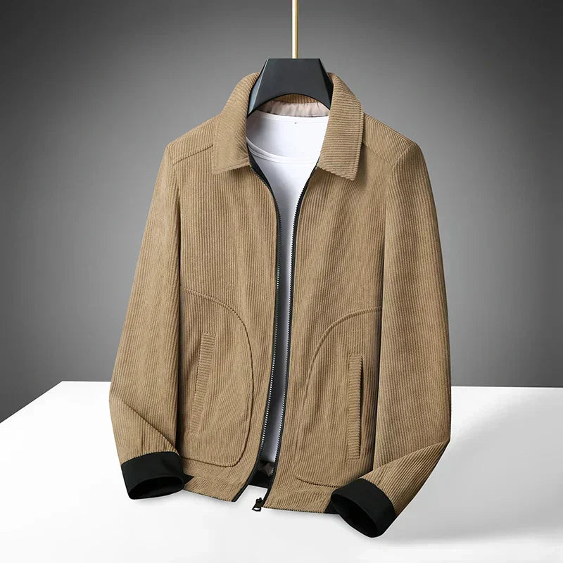 Street-wave Corduroy Zip Up Jacket For Men With Classic Ribbed Texture And Modern Straight Fit