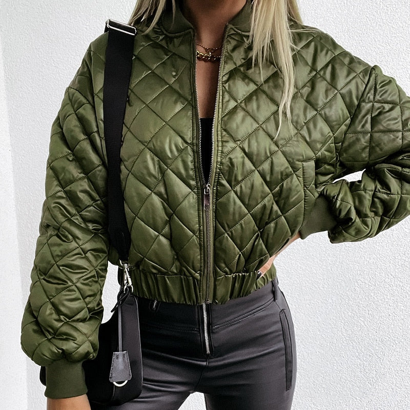 Street-Wave Quilted Bomber Jacket For Women Versatile Lightweight Warmth Soft Lined Easy To Pair