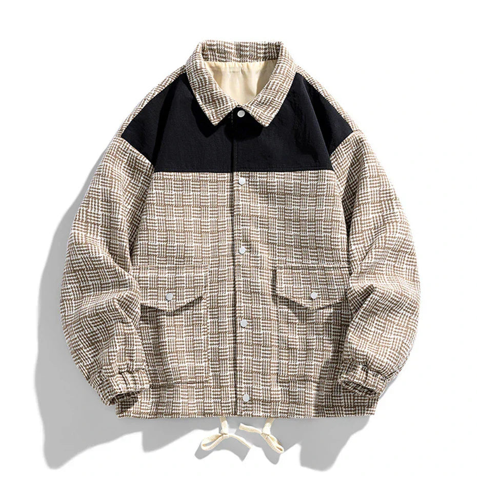 Street-Wave Houndstooth Blazer Coat With Front Buttons Cozy Warmth For Modern Women