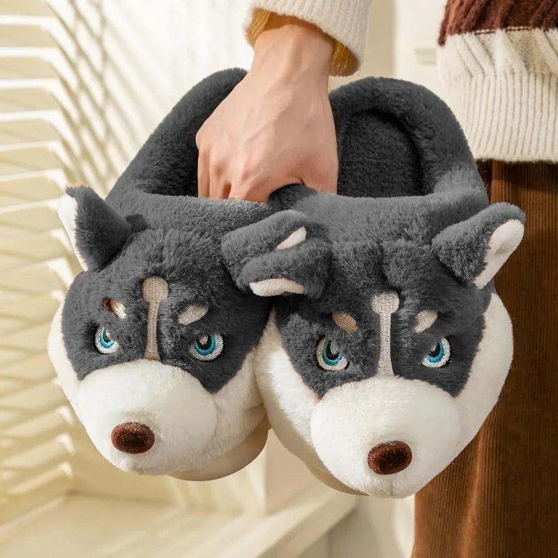 Street Wave Soft Plush Husky Slippers For Women Cozy Warm Home Comfort Indoor Wear