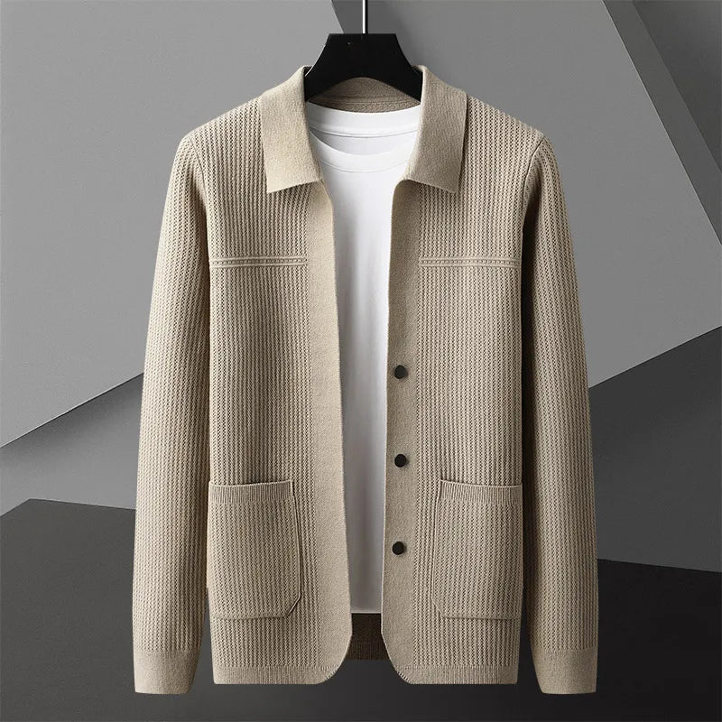 Marqen Classic Cardigan For Men Lightweight Knit With Sharp Lapel Deep Front Pockets Vintage Inspired Outerwear