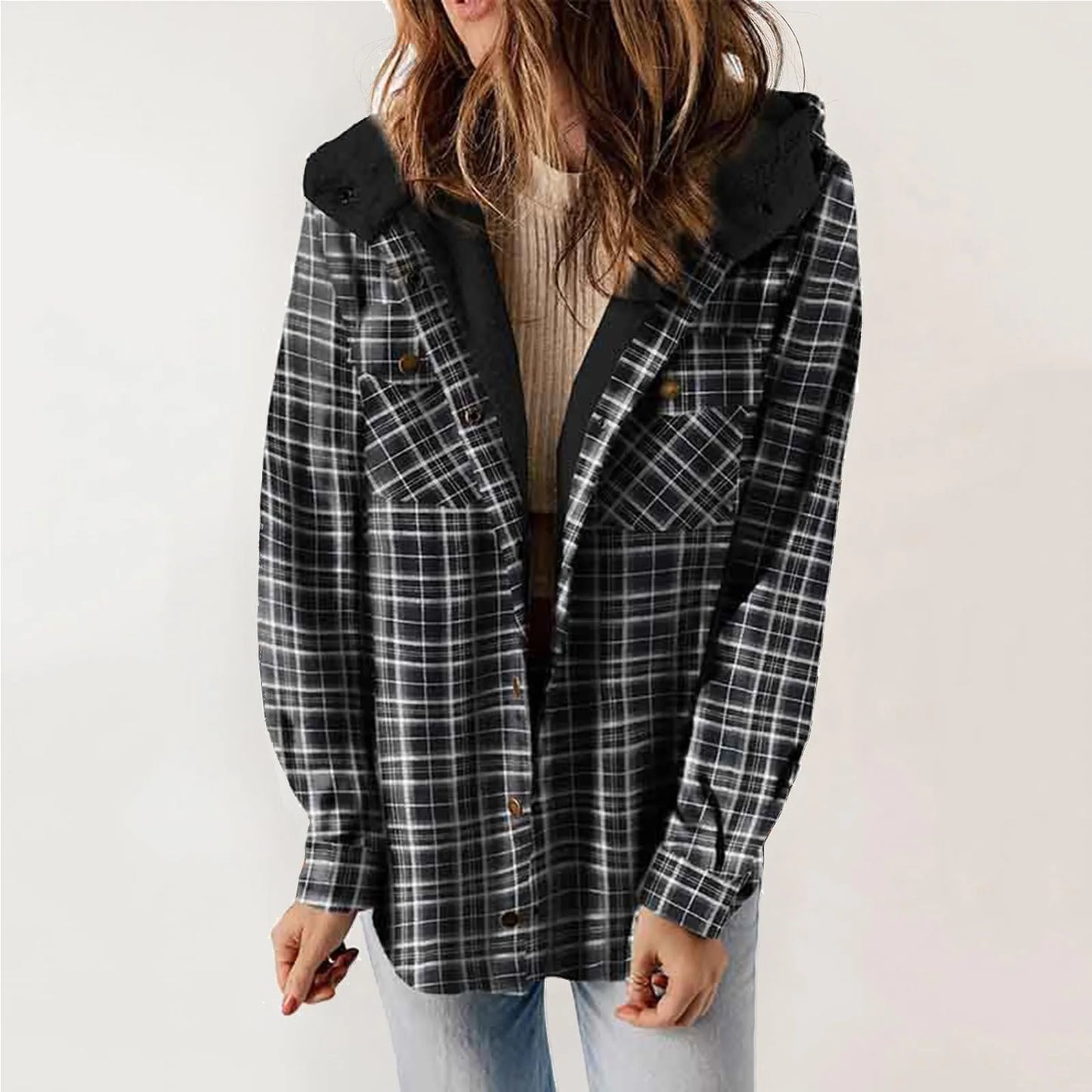 Streetwave Sherpa Shirt Jacket Beige Cozy Warm Flannel With Soft Lining For Women Outdoor Everyday