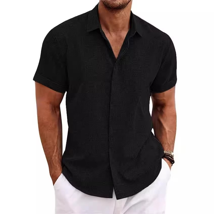 Street-Wave Men's Short Sleeve Linen Shirt for Summer Lightweight Breathable Cool Comfort