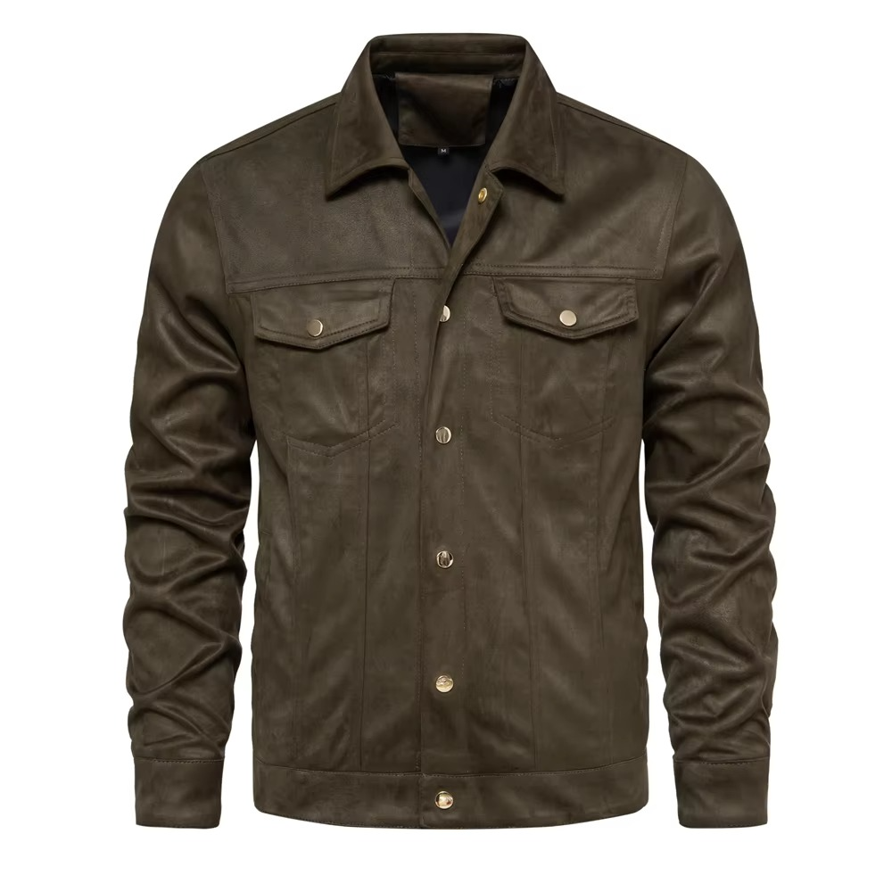 Street-Wave Mens Luxury Suede Leather Jacket With Classic Turn Down Collar For Winter Warmth And Style