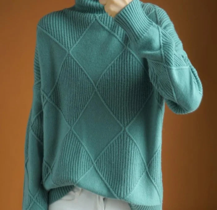 Street-Wave Wool Blend Turtleneck Knit Sweater For Women Elegant Warm Versatile Everyday