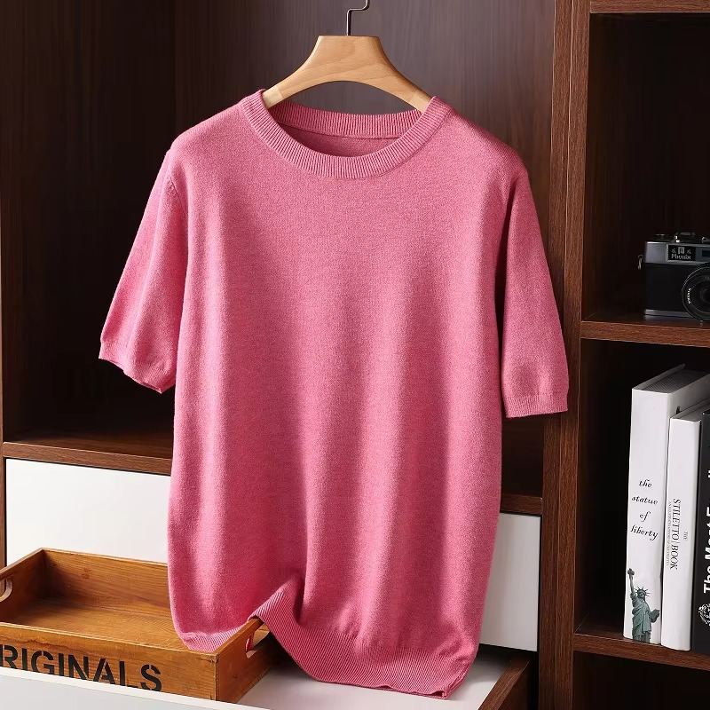 Mens Cashmere Short Sleeve O Neck Sweater By Street-Wave Luxury Lightweight Knit For Everyday Comfort