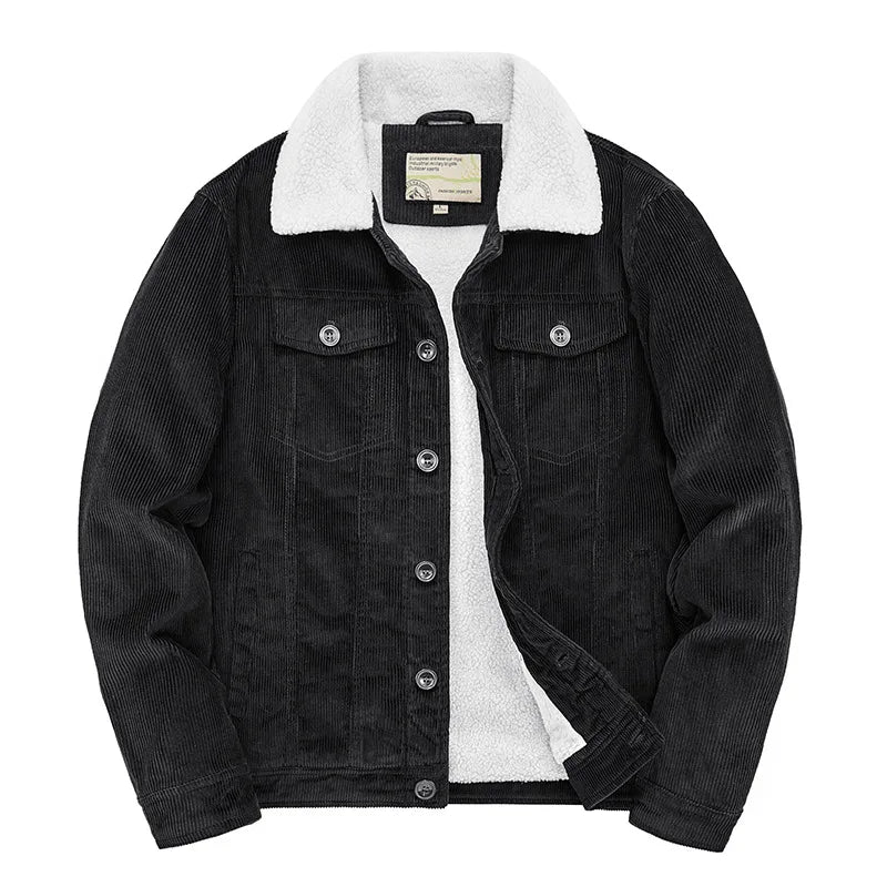 Street Wave Corduroy Jacket With Sherpa Collar For Men Windproof Warm Autumn Coat