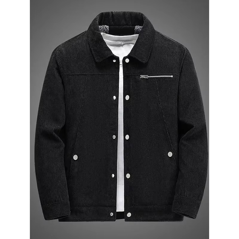 Men's Corduroy Fleece Lined Cotton Coat for Autumn and Winter Warmth and Classic Style Street-Wave