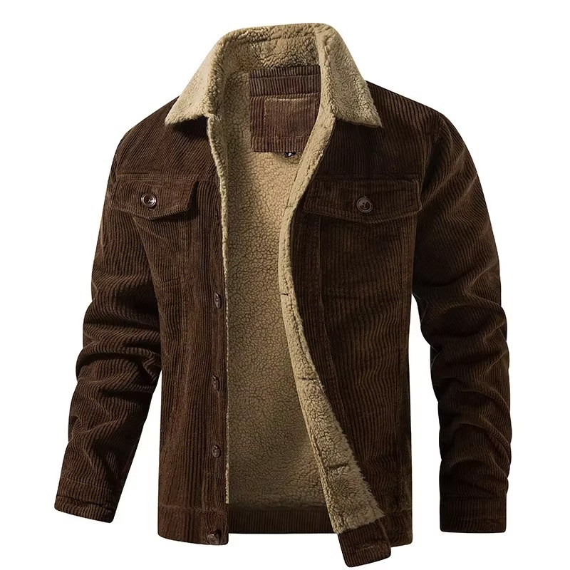 Street-Wave Men's Navy Corduroy Fleece Lined Winter Jacket With Warm Lining And Casual Utility Style