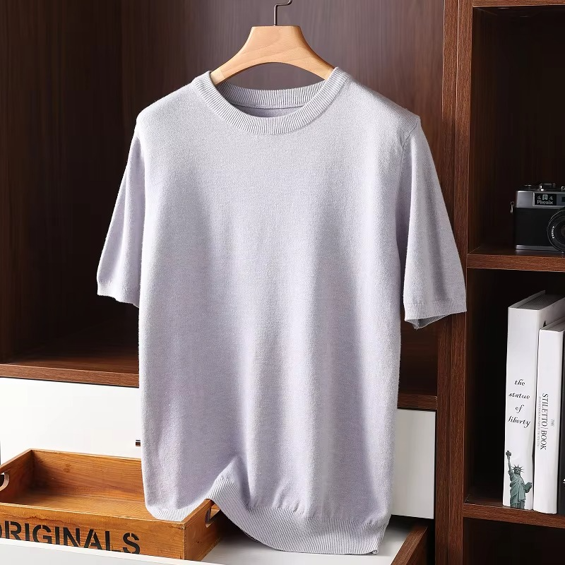 Mens Cashmere Short Sleeve O Neck Sweater By Street-Wave Luxury Lightweight Knit For Everyday Comfort