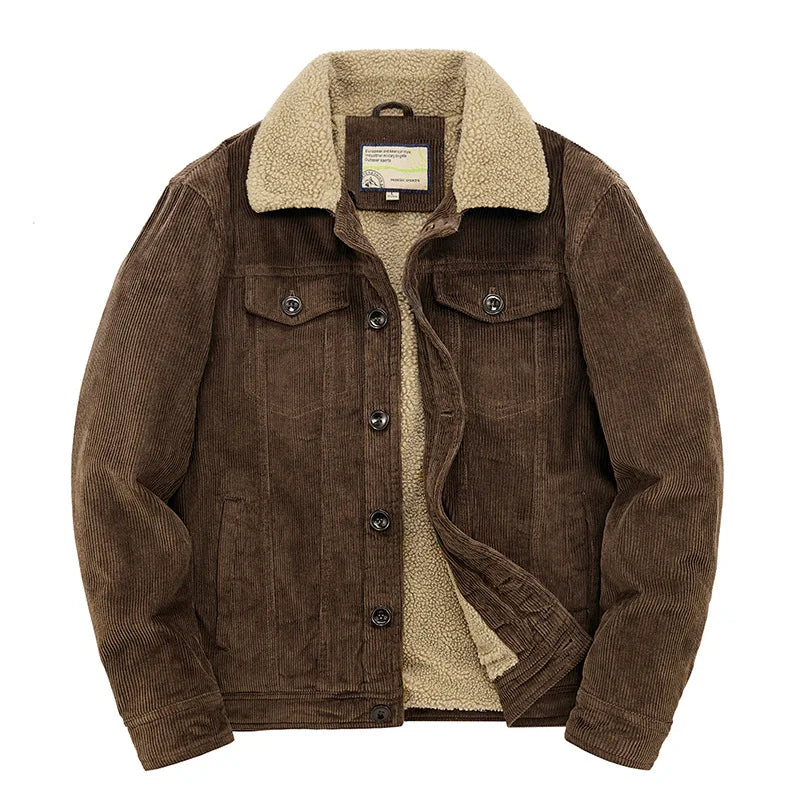 Street Wave Corduroy Jacket With Sherpa Collar For Men Windproof Warm Autumn Coat