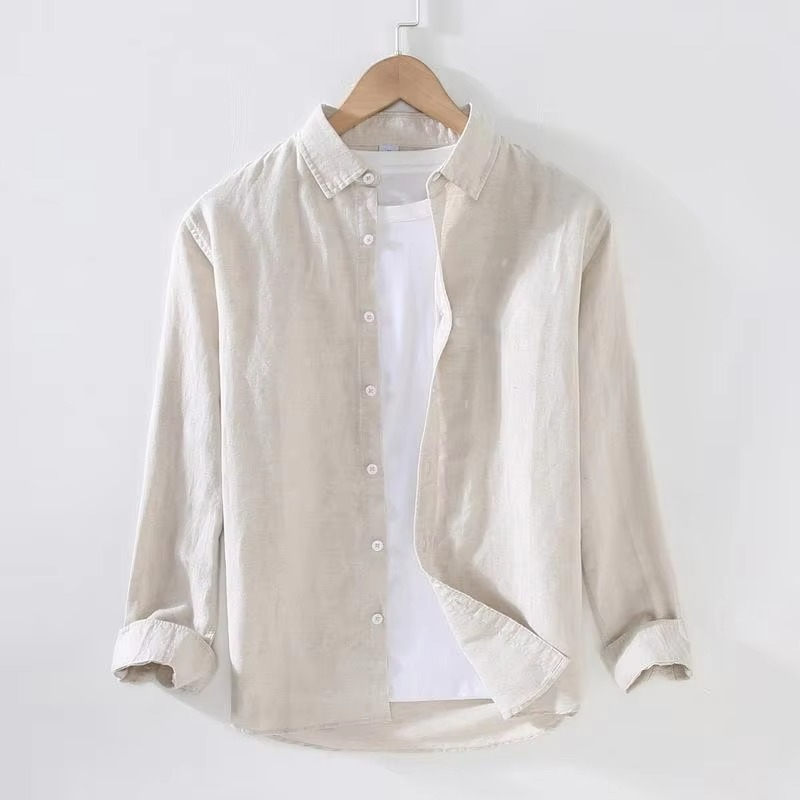 Street-Wave Men's Vintage Linen Stand Collar Long Sleeve Shirt Lightweight Breathable Button Up M To 3XL