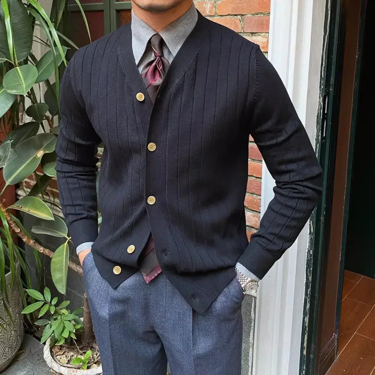 Street-Wave Tom Harding Wool Blend Sweater For Men Slim Fit V Neck Easy Layering Winter Comfort