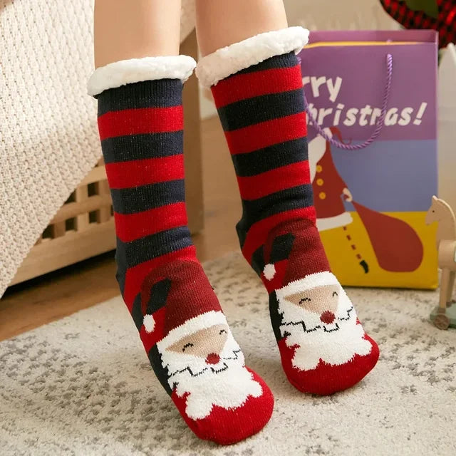 Street-wave Christmas Socks For Kids Warm Cozy Festive Santa Design With Plush Cuff