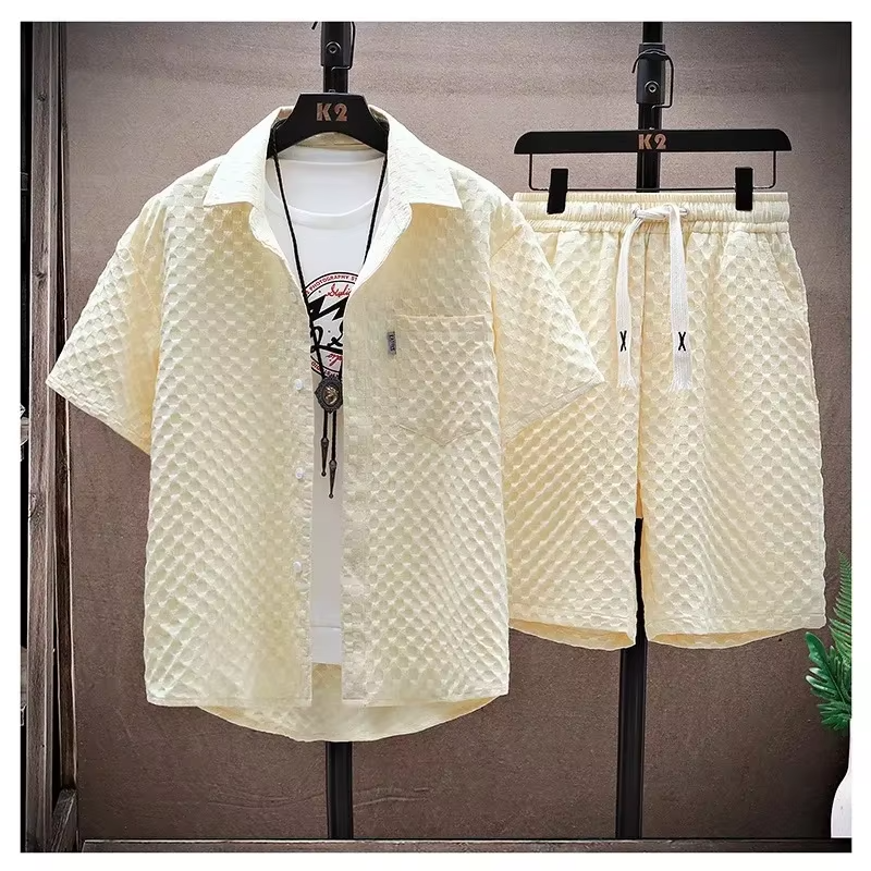 Men's Ice Silk Summer Two-Piece Sports Set Lightweight Short Sleeve Tee and Shorts by Street-Wave