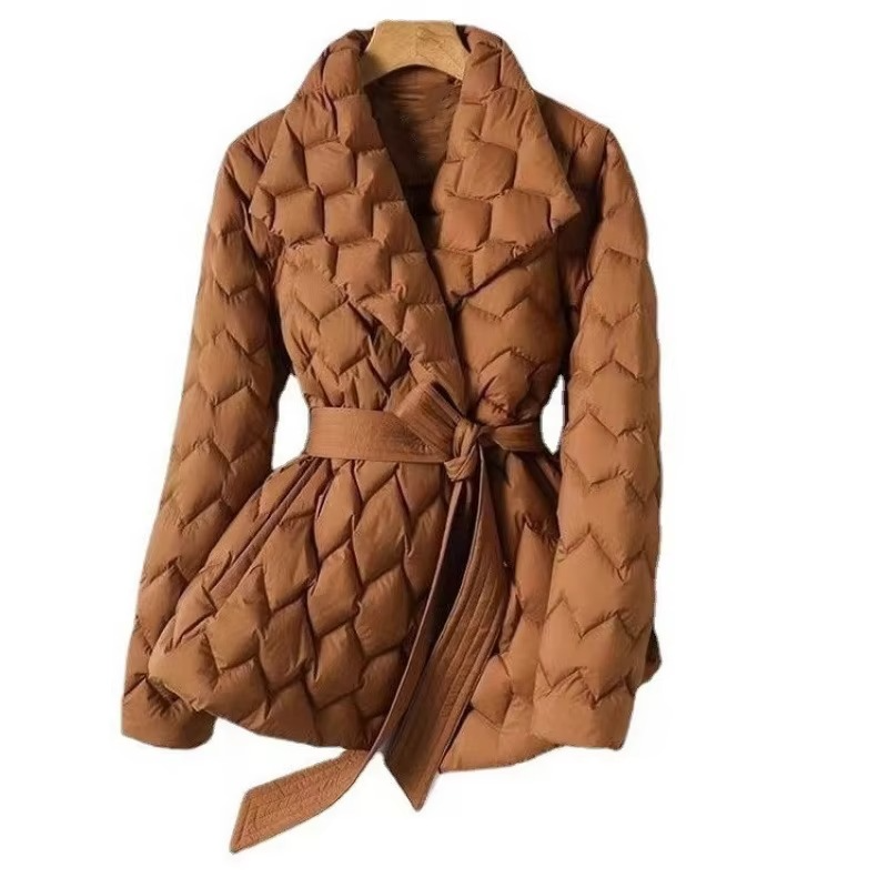 Women's Lightweight Quilted Cotton Jacket with Lapel and Tie Waist