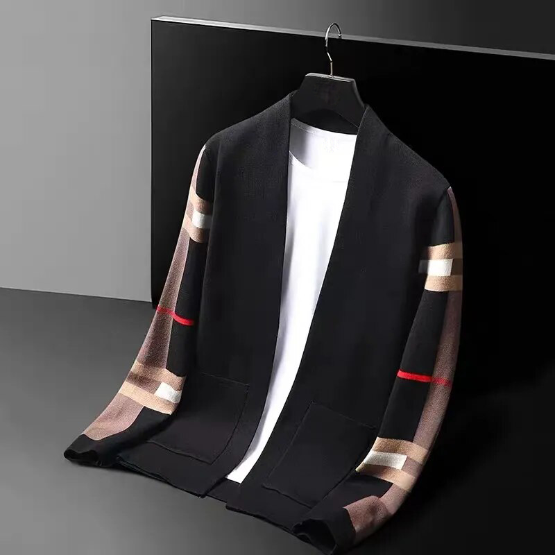 Street-wave Luxurious Men's Cardigan Jacket Open Front Knit Ultra Soft For Modern Men