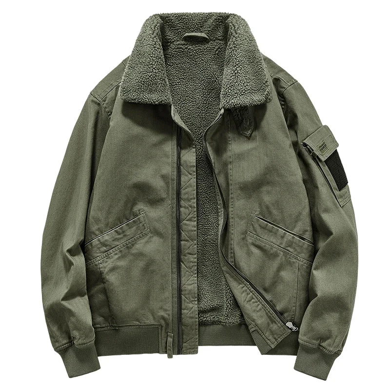 Outrider Sherpa Jacket For Men Durable Cotton Exterior Soft Sherpa Lining High Collar Zip Front Ribbed Cuffs