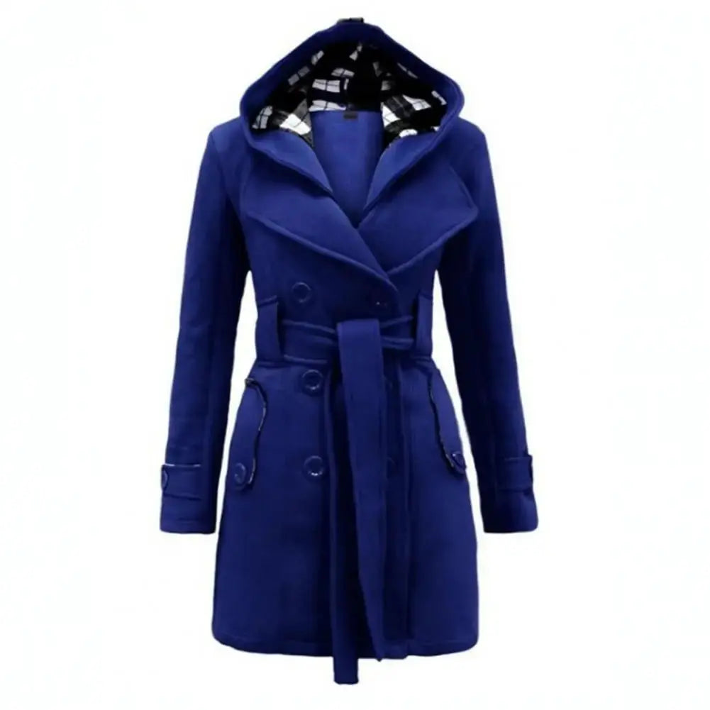 Street Wave Hooded Plaid Wool Coat For Women With Belted Style And Cozy Warmth Timeless Chic