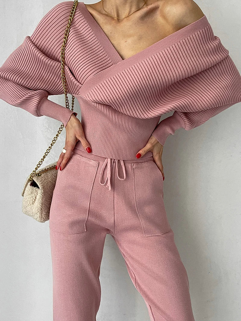 Street-Wave Lumarith Sporty Two Piece Set Breathable Knit Sweater And Jogger For Women