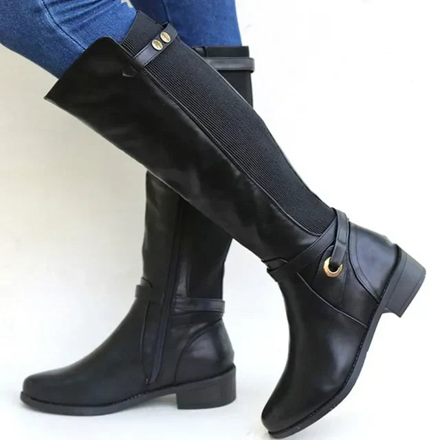 Street-wave Leather Knee High Boots With Thick Block Heel For All Day Comfort Women