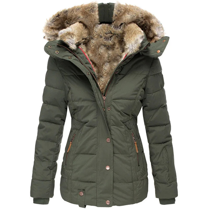 Street Wave Women Puffer Jacket With Cozy Fur Hood